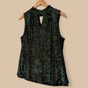 Cable & Gauge Emerald Green Sleeveless Mock Turtleneck Large